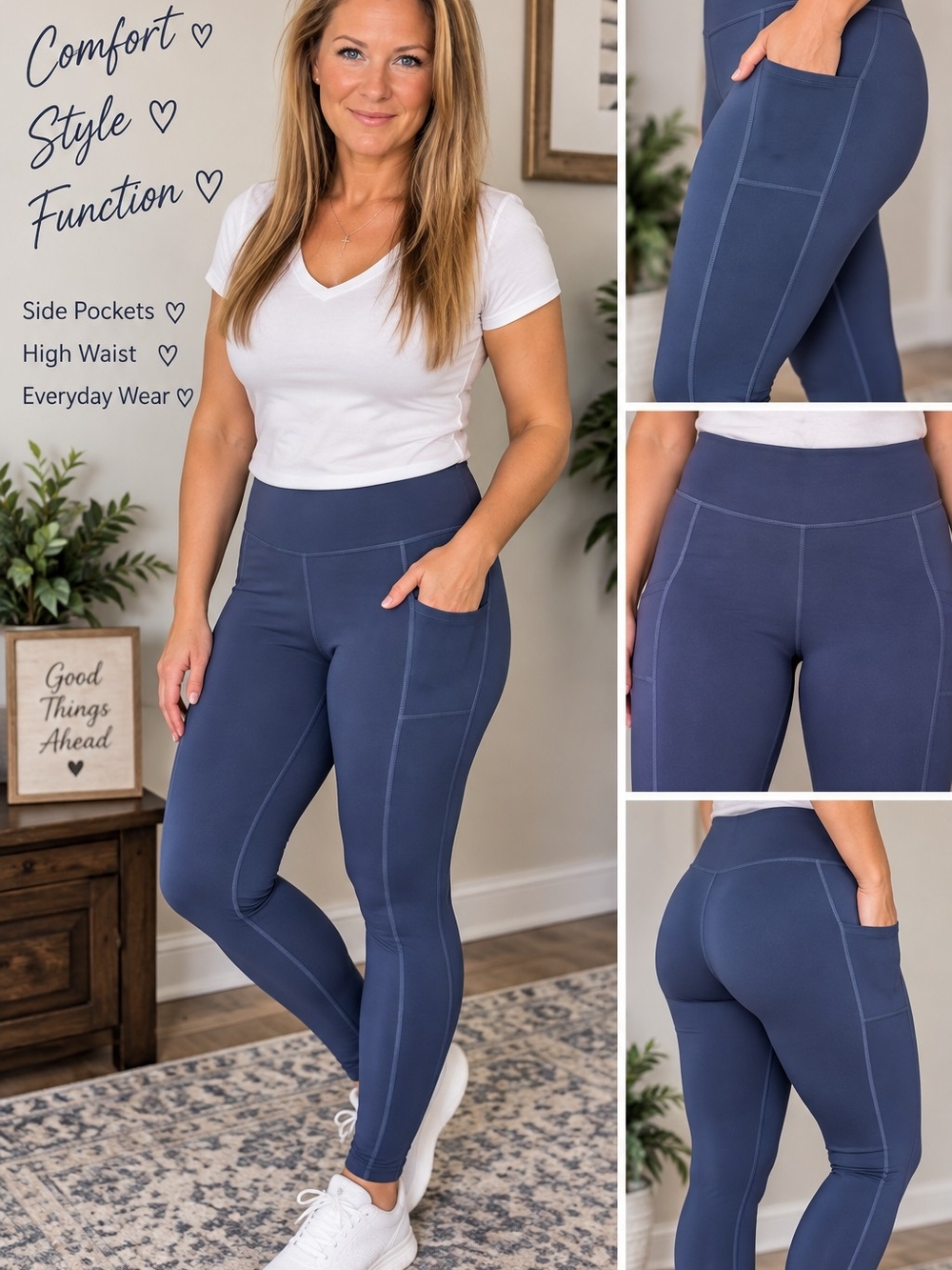 Winter High Waist Pocket Leggings in Blue